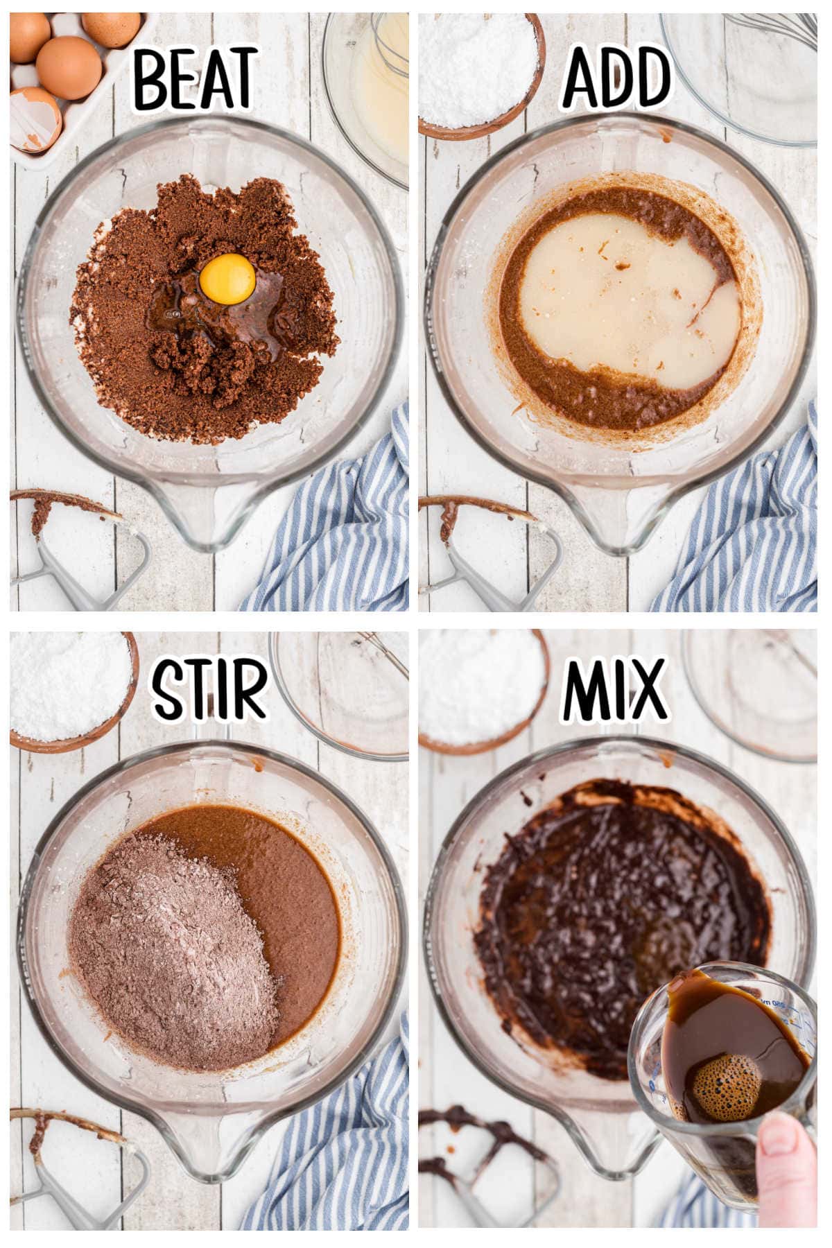Steps for mixing up the cupcake batter.