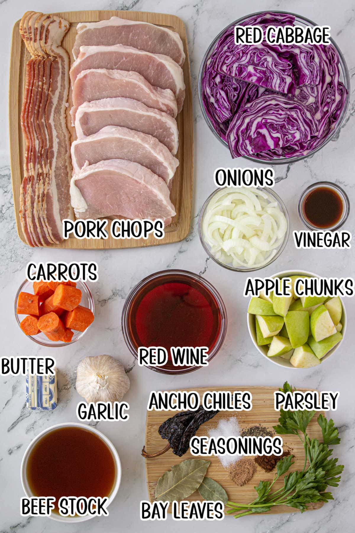 Ingredients list for Braised Pork and Red Cabbage