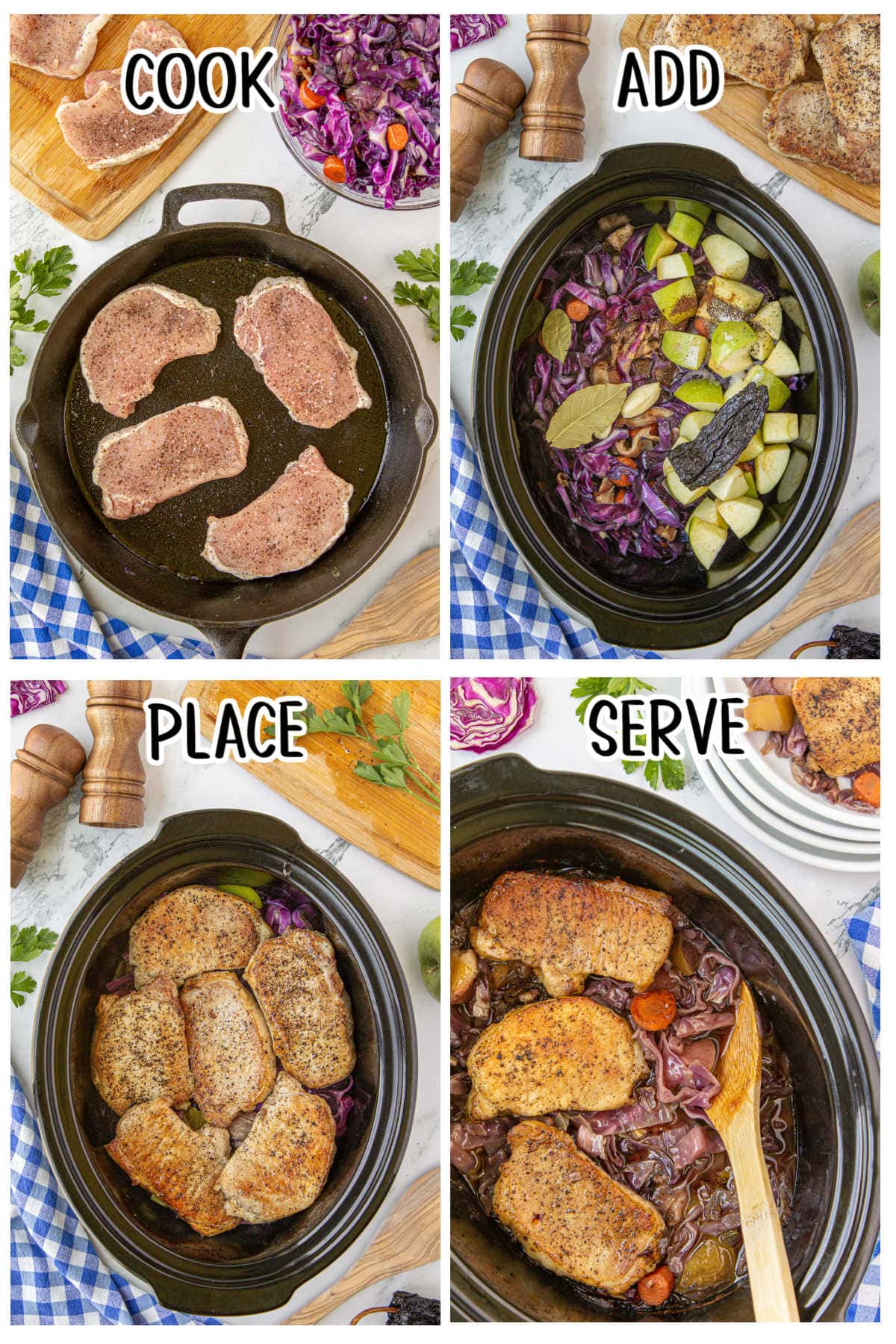 Step by step for Braised Pork and Red Cabbage.
