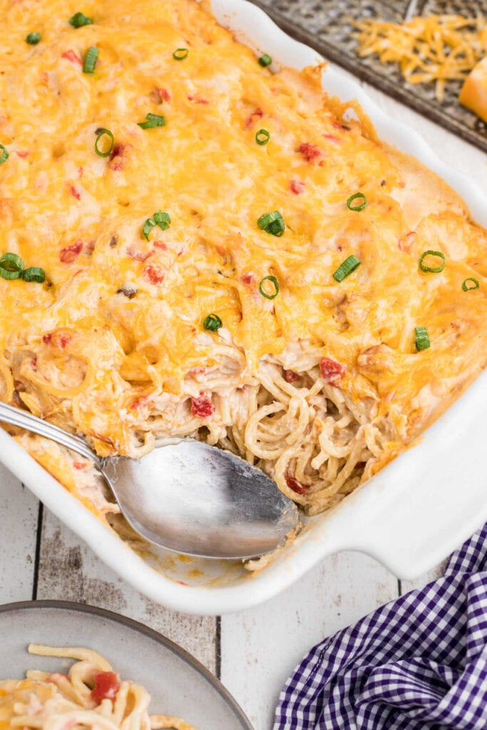 Cream Cheese Chicken Spaghetti Casserole with Rotel Restless Chipotle