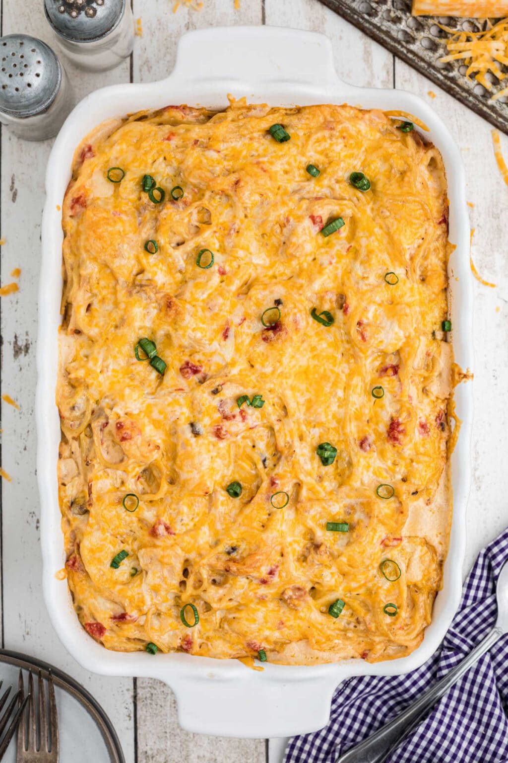 Cream Cheese Chicken Spaghetti Casserole with Rotel Restless Chipotle