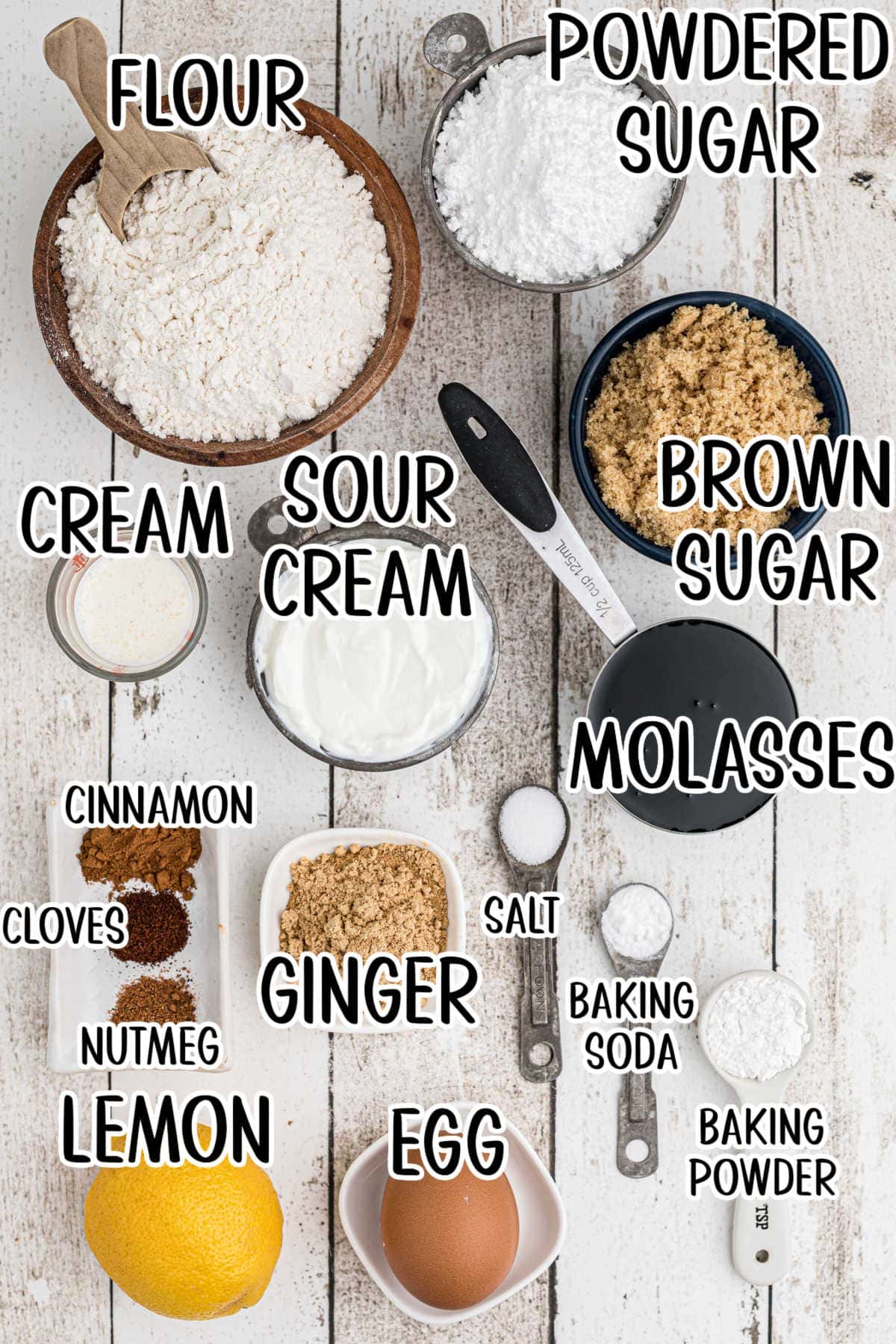 Gingerbread donuts labeled ingredients list.