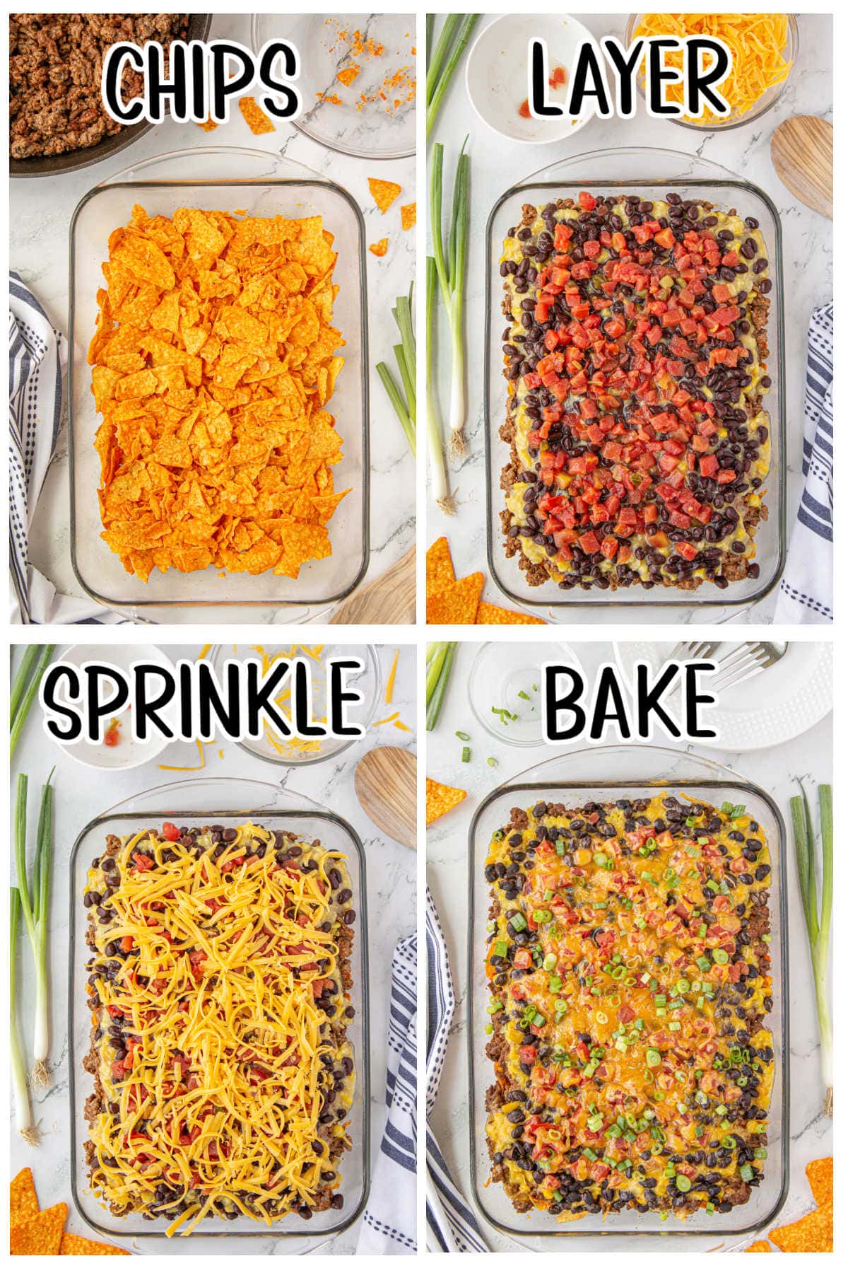 Step by Step instructions for Ground Beef Dorito Casserole.
