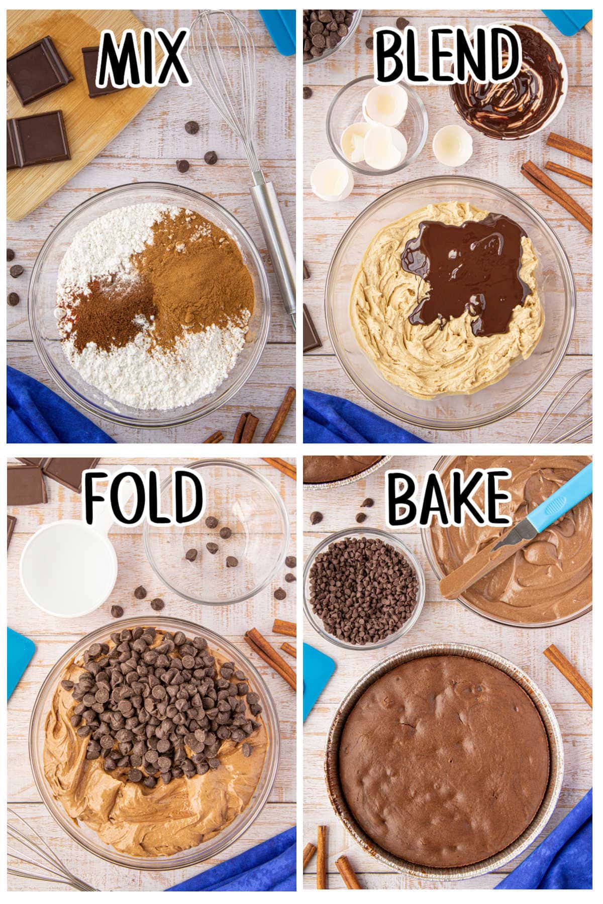Collage of step by step images showing how to make this cake.