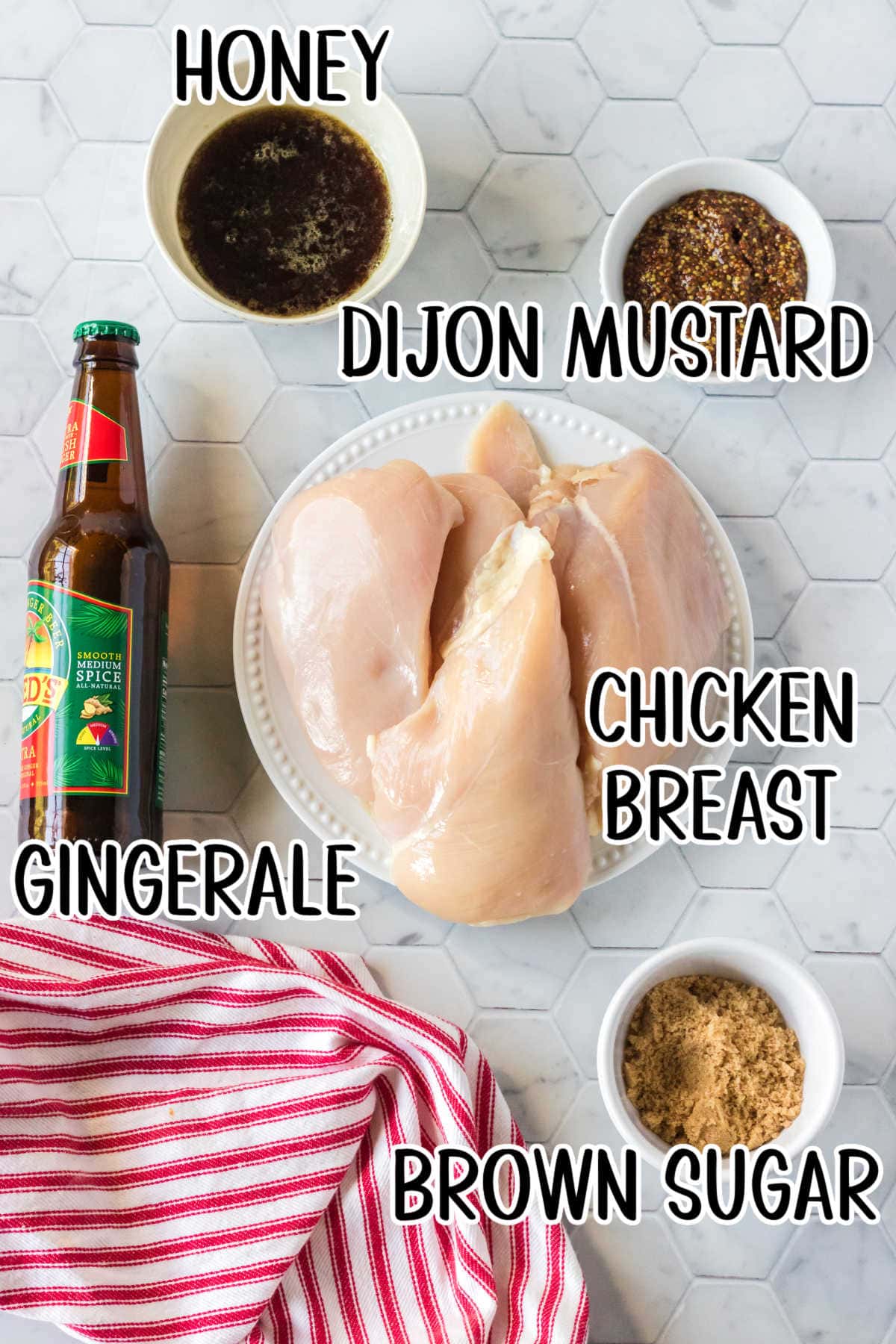 Labeled ingredients list for honey mustard chicken.