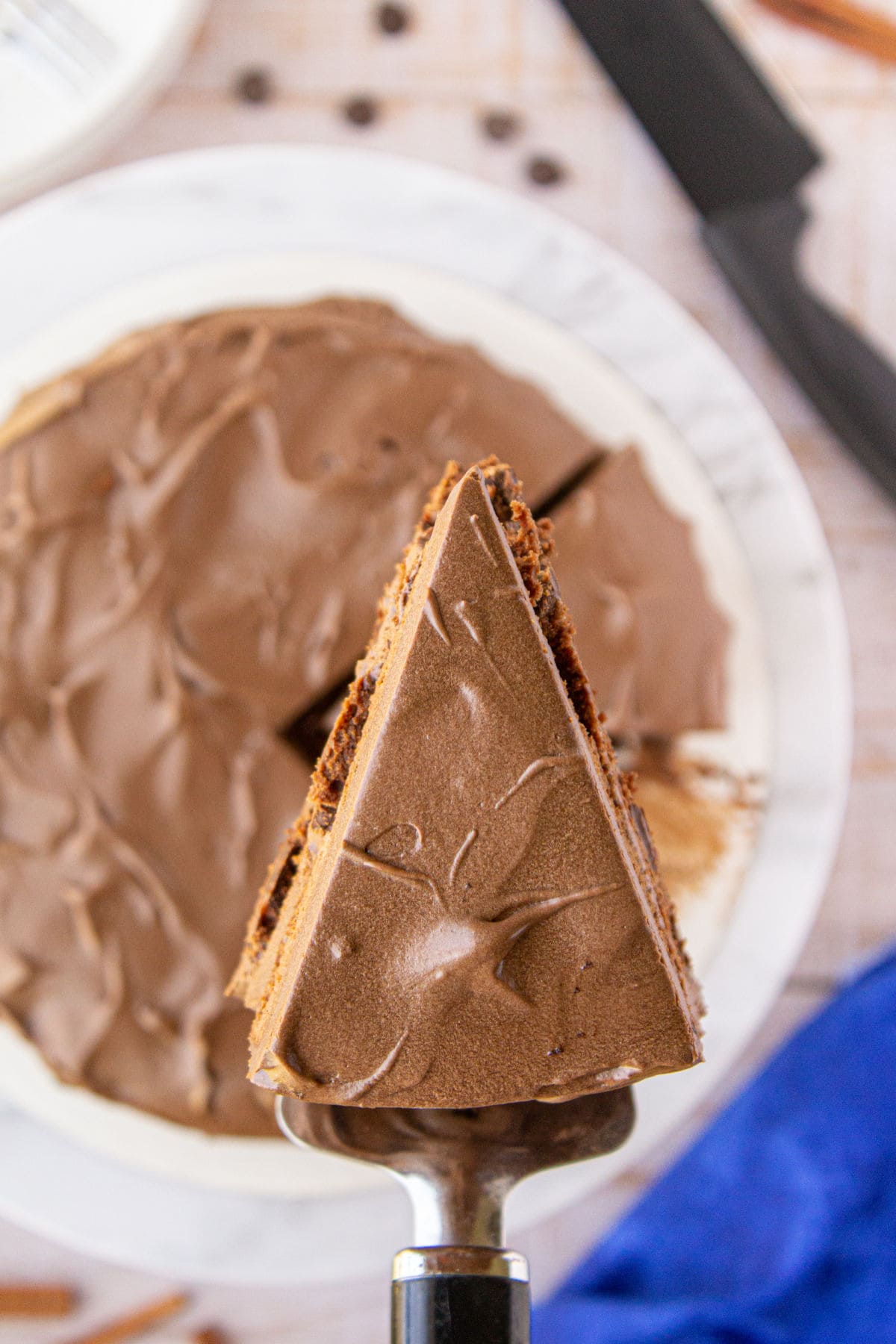 Closeup of a slice of cake.