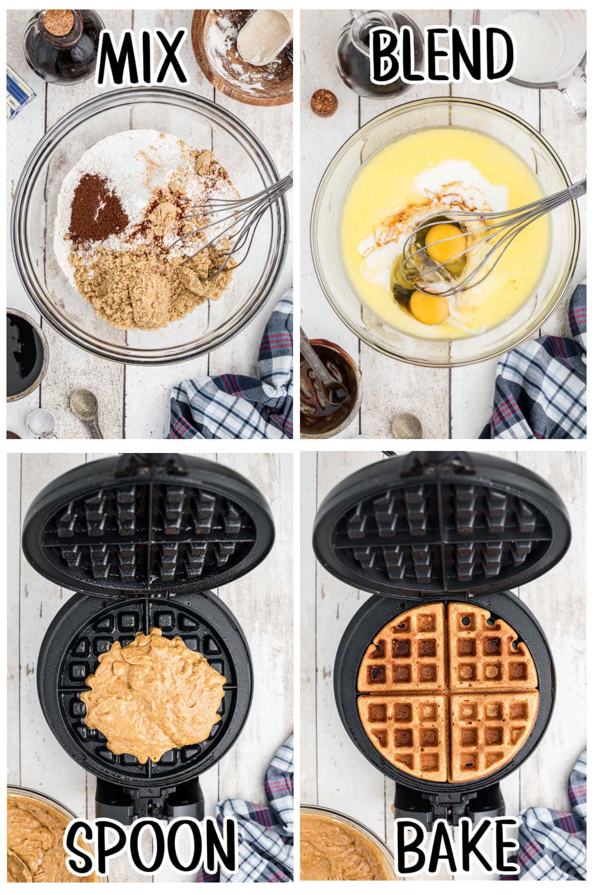Step by step instructions for gingerbread waffles.