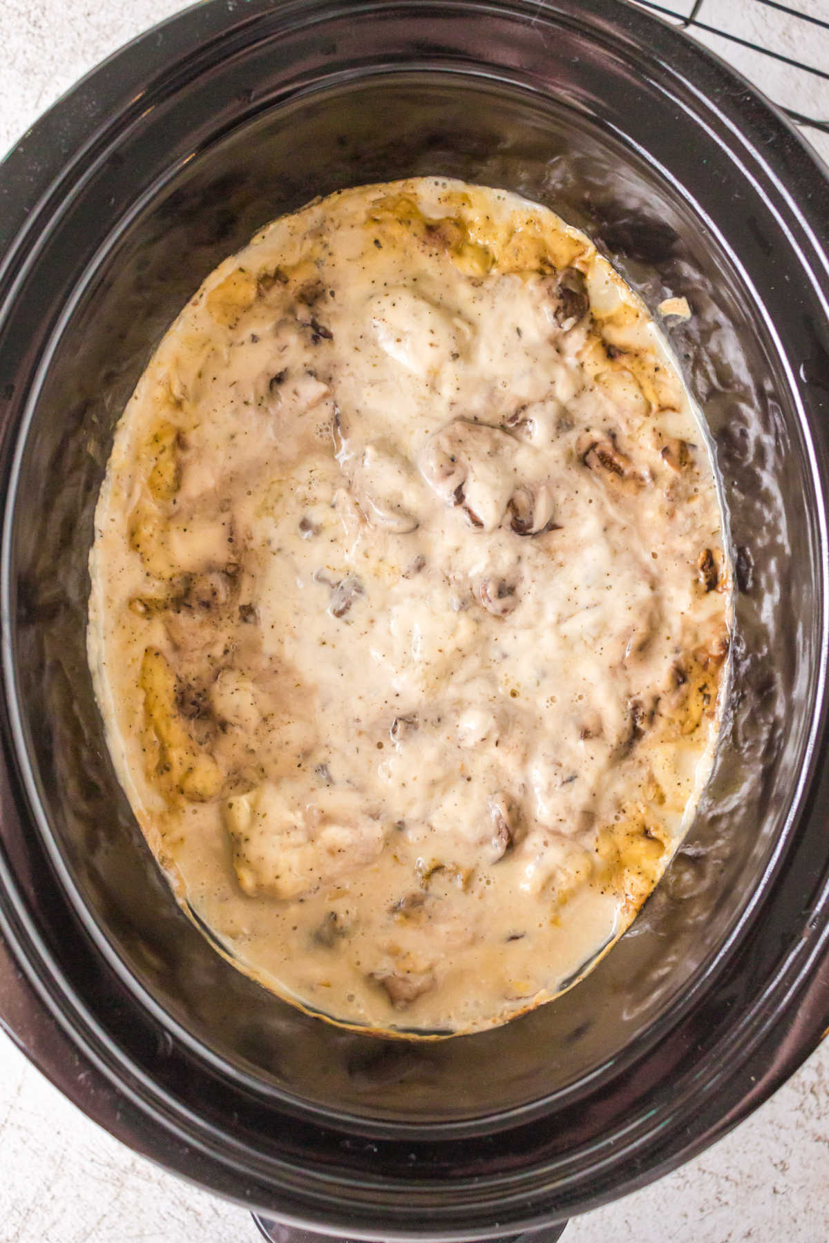 Chicken stroganoff in a crockpot.