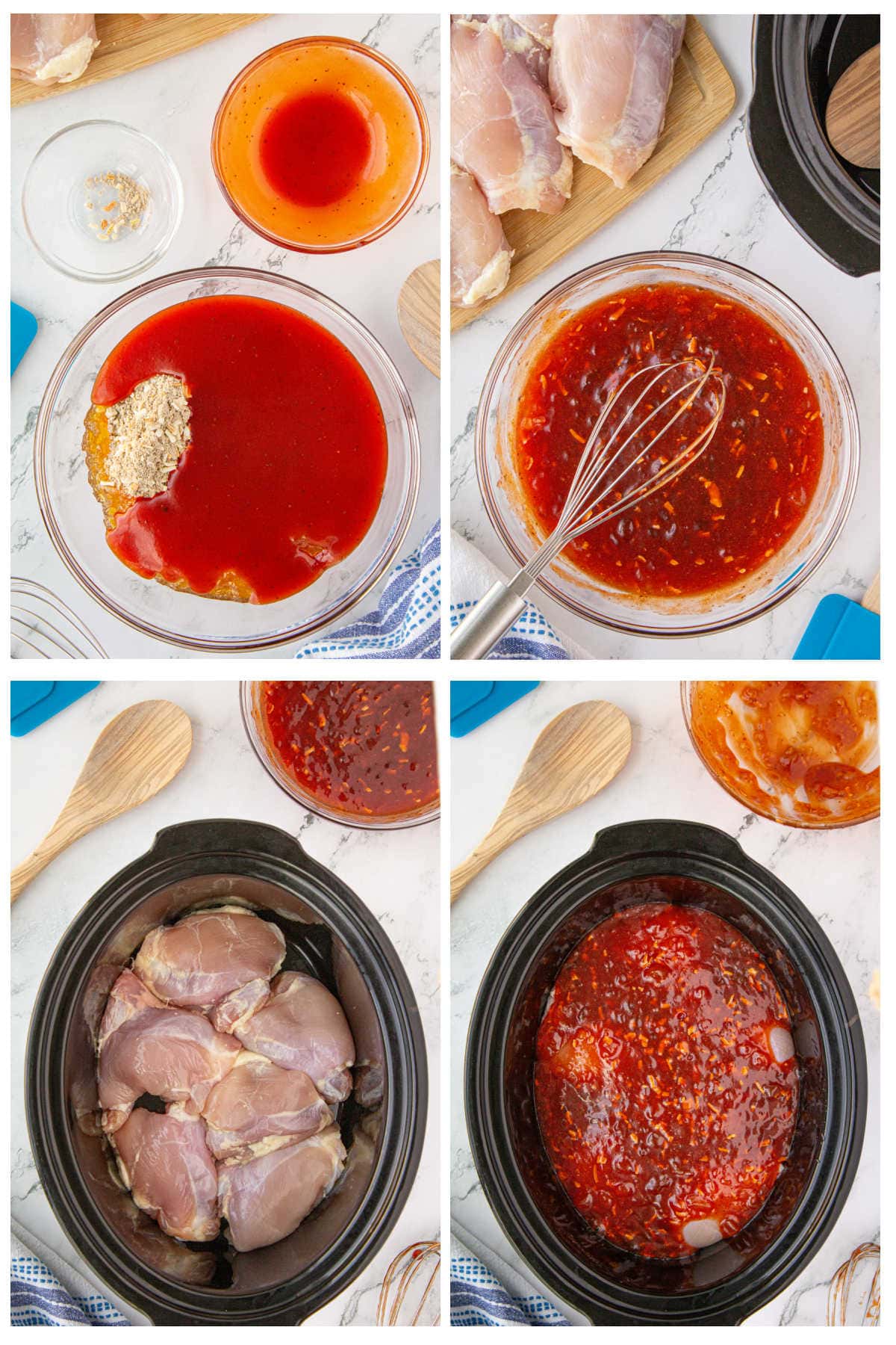 Step by step images showing how to make apricot chicken.