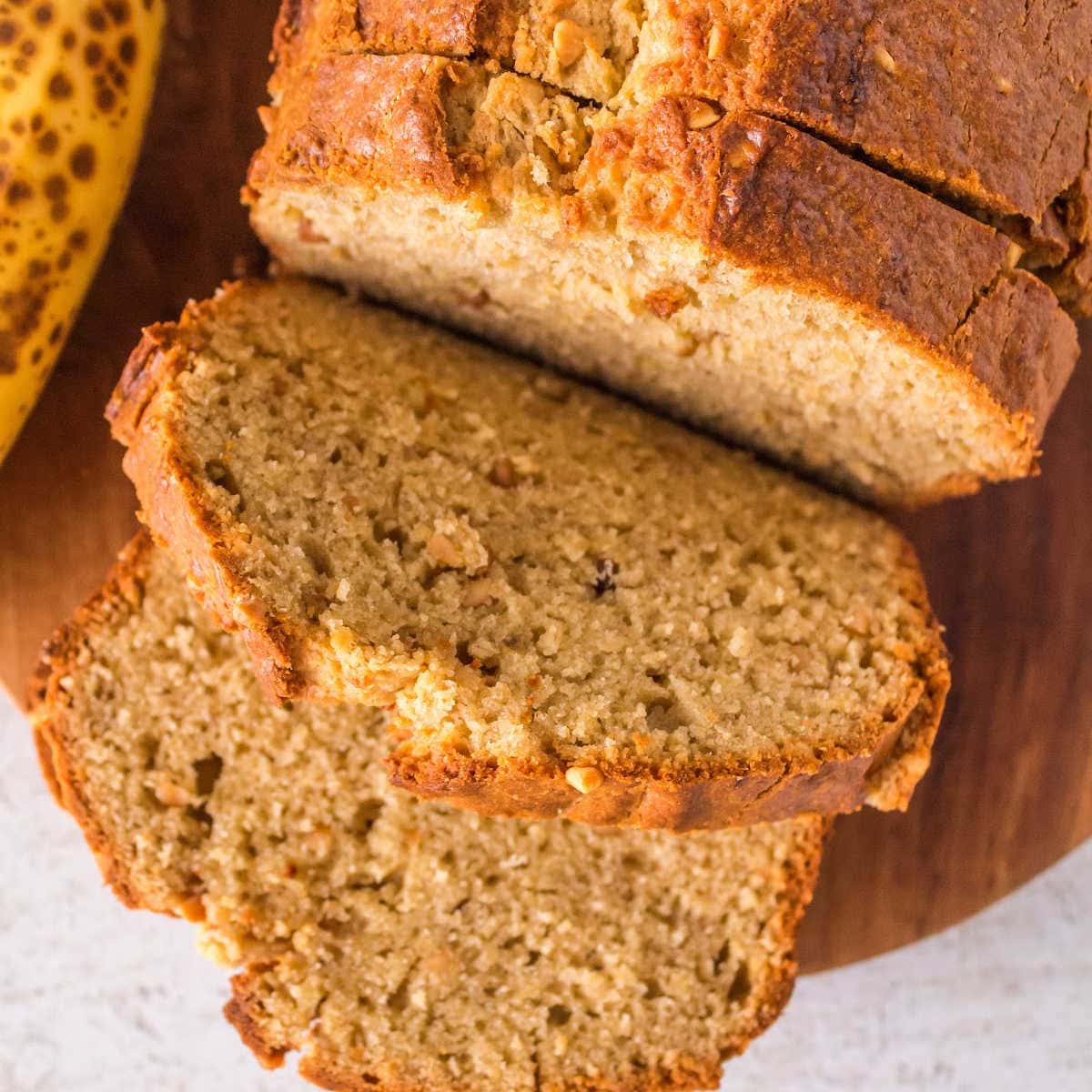 A sliced loaf of banana bread.