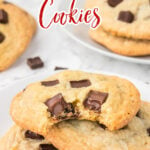 A stack of cookies on a plate with text overlay for Pinterest.
