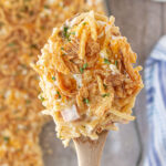 Close up of the crunchy topping on the casserole.