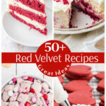 A collage of red velvet dessert images with a text overlay for Pinterest.