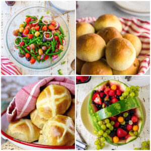 Collage of Easter side dishes.