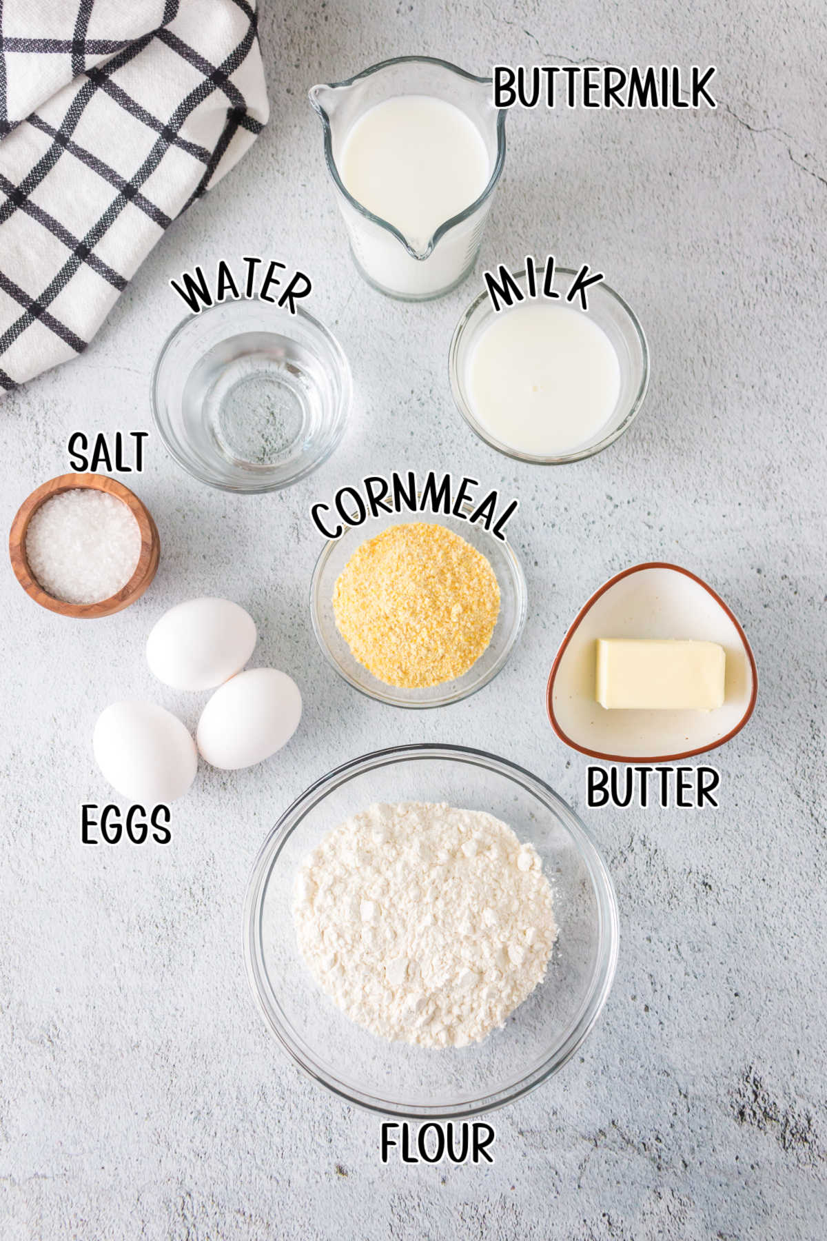 Labeled ingredients for cornmeal popovers.