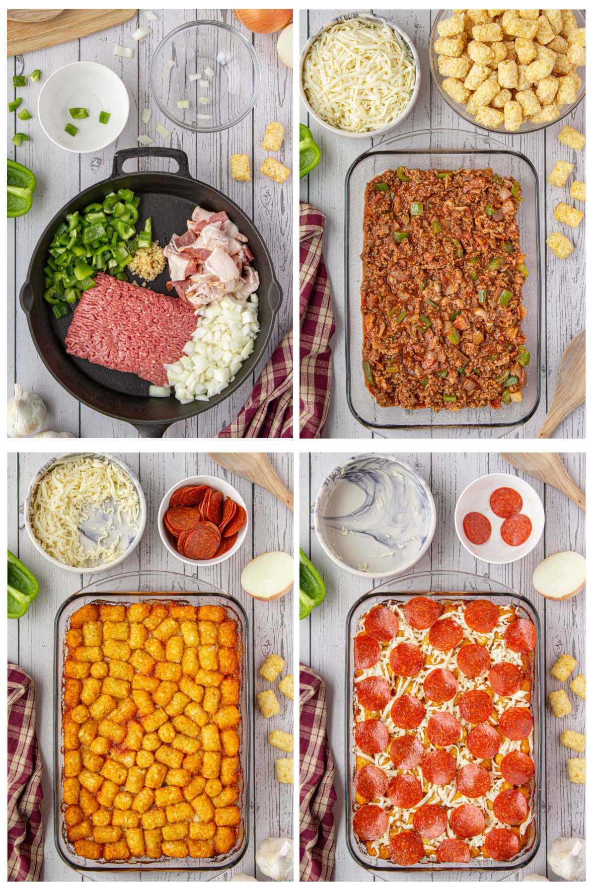 Step by step images of how to make the casserole.