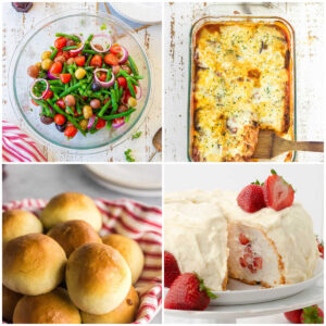 A collage of side dishes for eggplant parmesan.