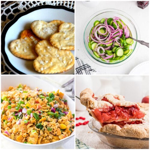 Collage of side dishes to serve with chicken noodle soup.