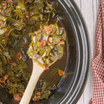 Serving collard greens from the slow cooker.