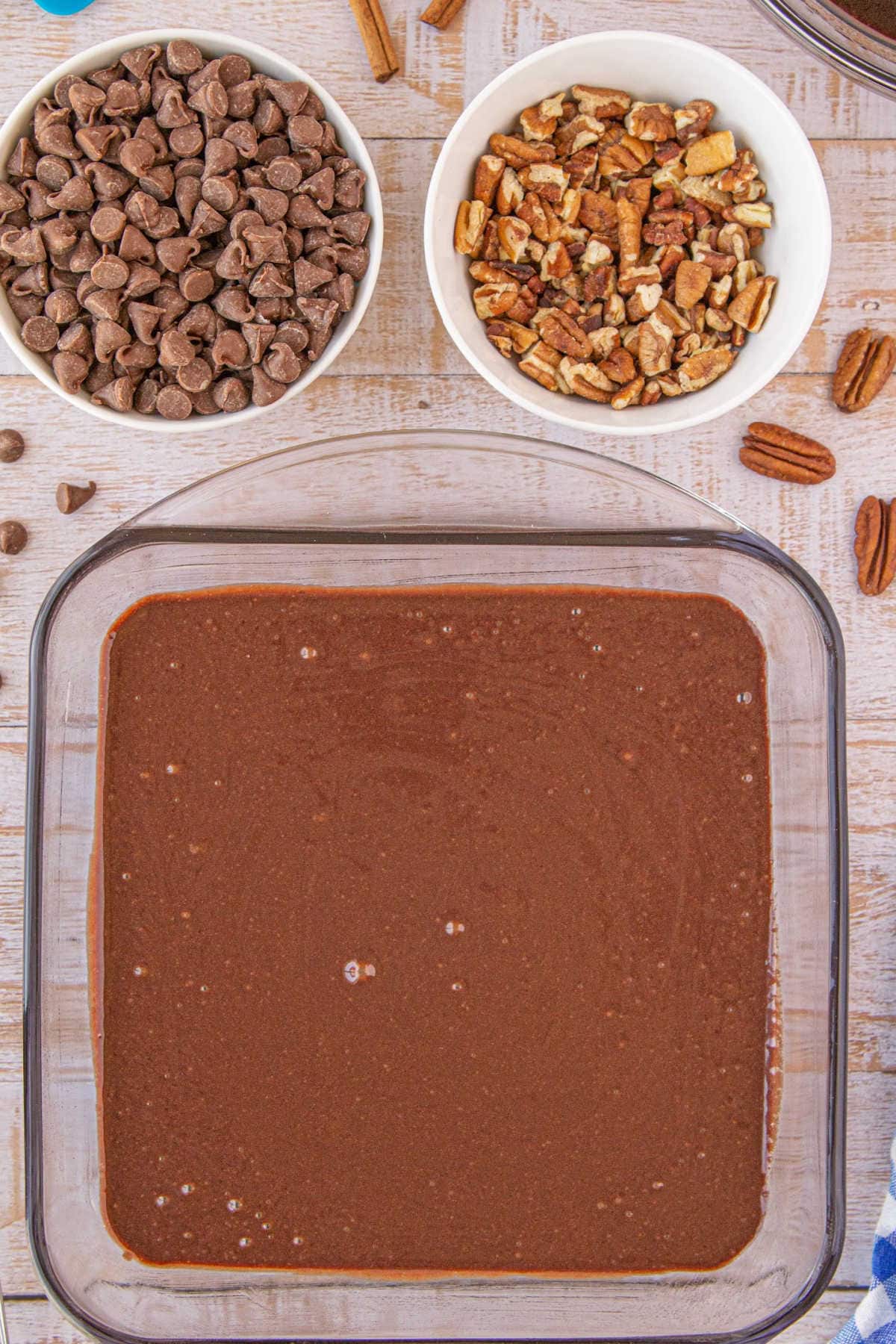 Milk stirred into the dry ingredients.