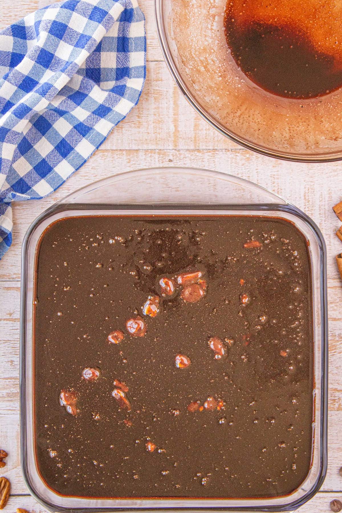 Coffee mixture poured over the batter.