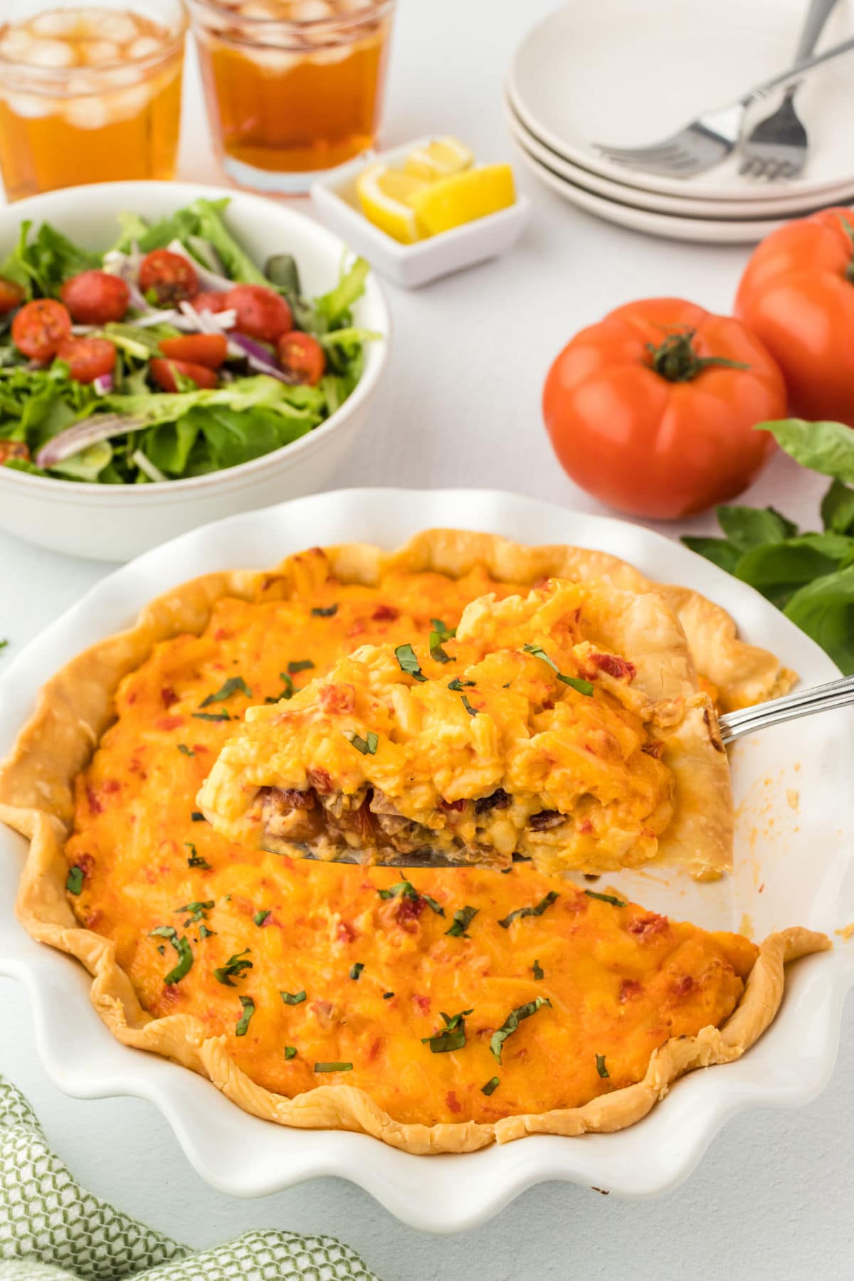 Pie being served on a table.