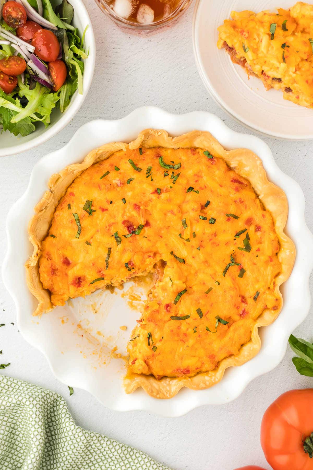 Overhead view of the pie with a slice removed.