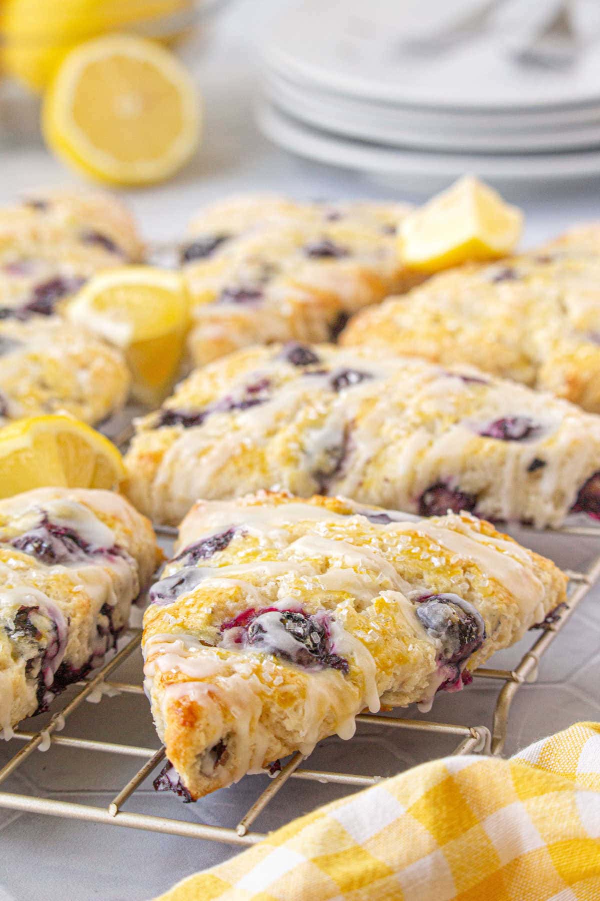 Finished scones cooling on a rack.