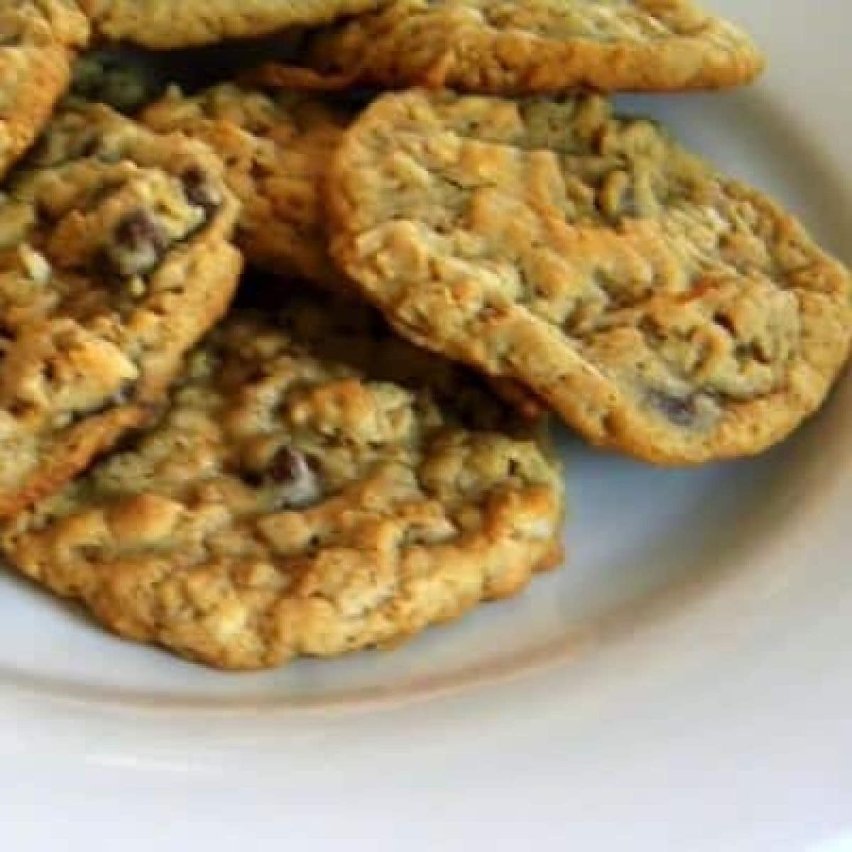 ranger-cookies A stack of ranger cookies on a plate.