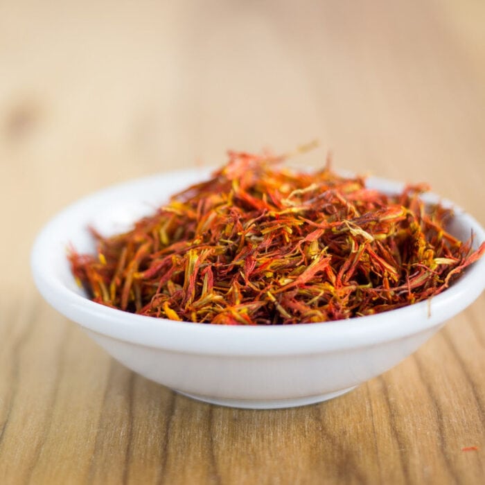 Saffron in a white bowl.