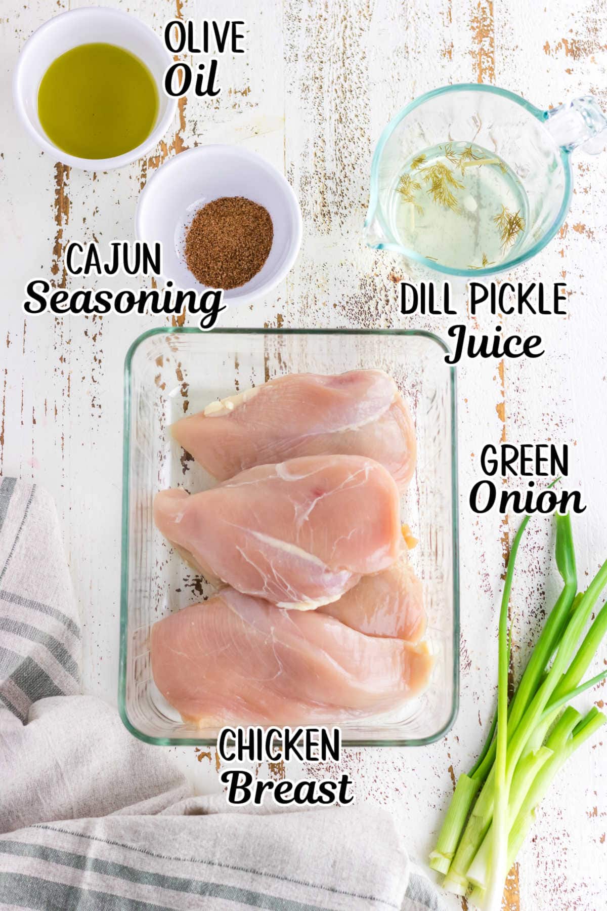 Labeled ingredients for cajun grilled chicken.