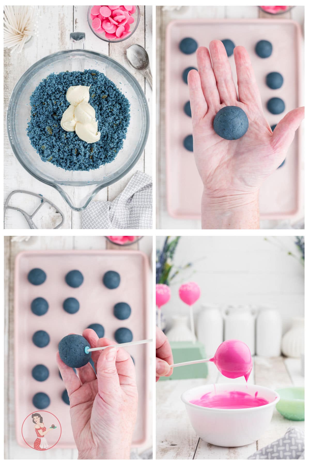 Image collage showing the steps for making perfect cake pops.