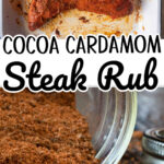 A collage of two images of steak rub with title text overlay for Pinterest.