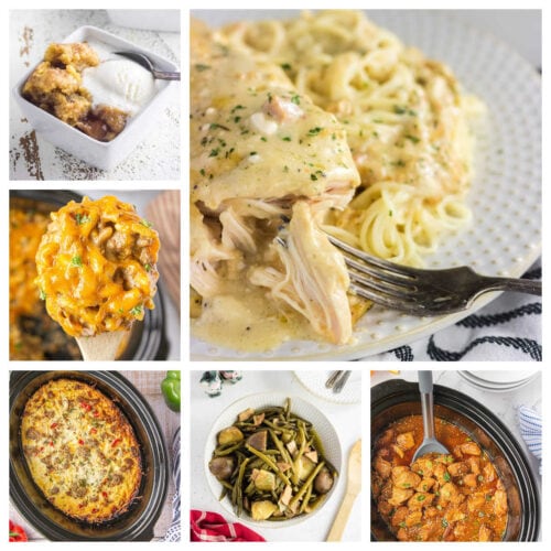 A collage of recipe images from this roundup of potluck recipes.