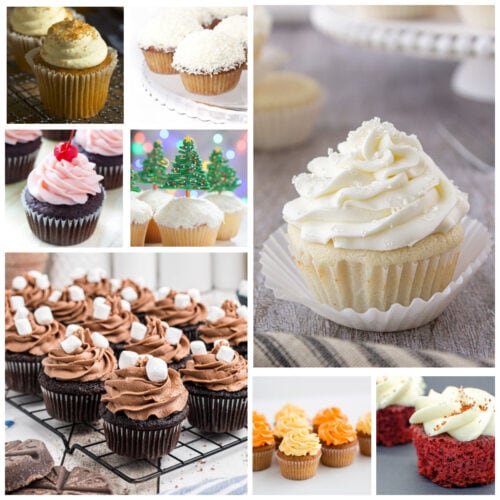 A collage of cupcakes.