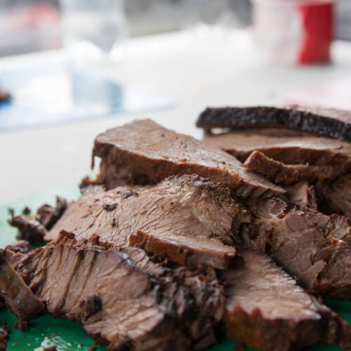 Slices of bbq brisket ready to be served.