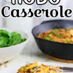 Pinterest image of hobo casserole on a plate with title text overlay.