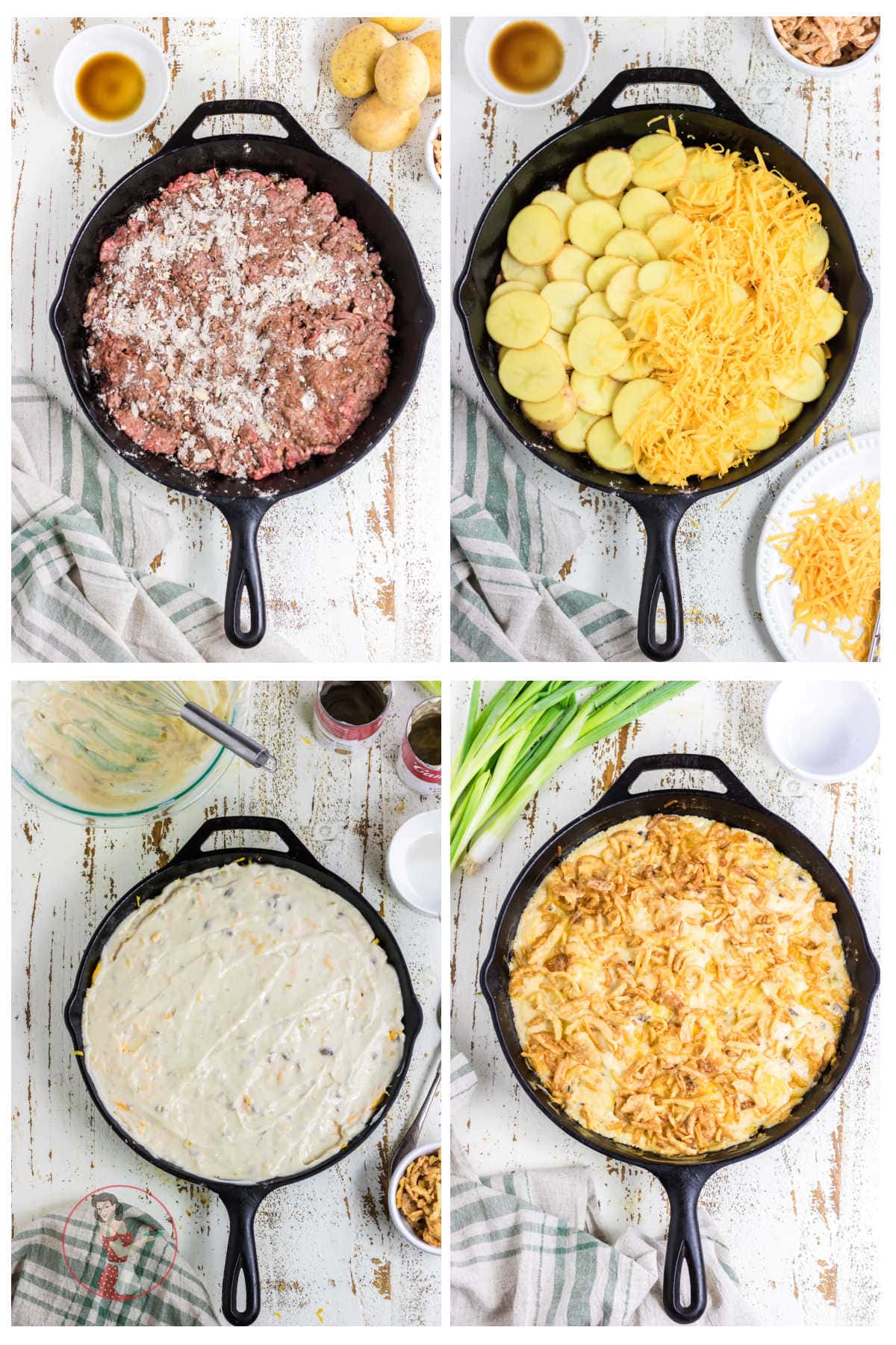 Step by step images showing how to make hobo casserole.