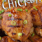 Close up of the chicken and pineapple with a text overlay for Pinterest.