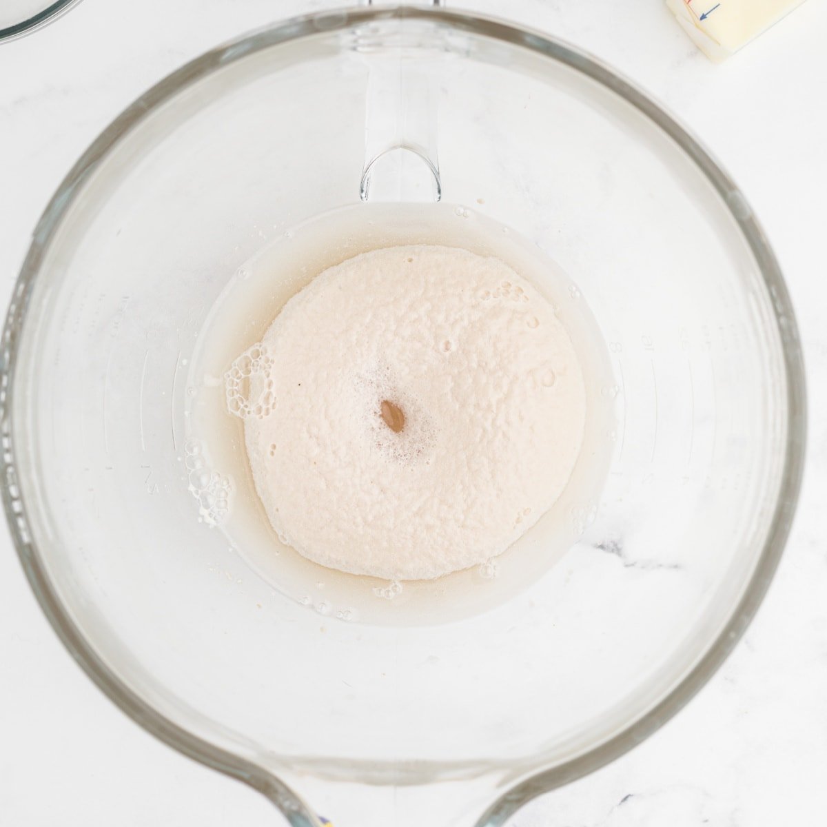 A bowl of foamy yeast ready to be used.