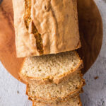 Closeup of sliced banana bread.