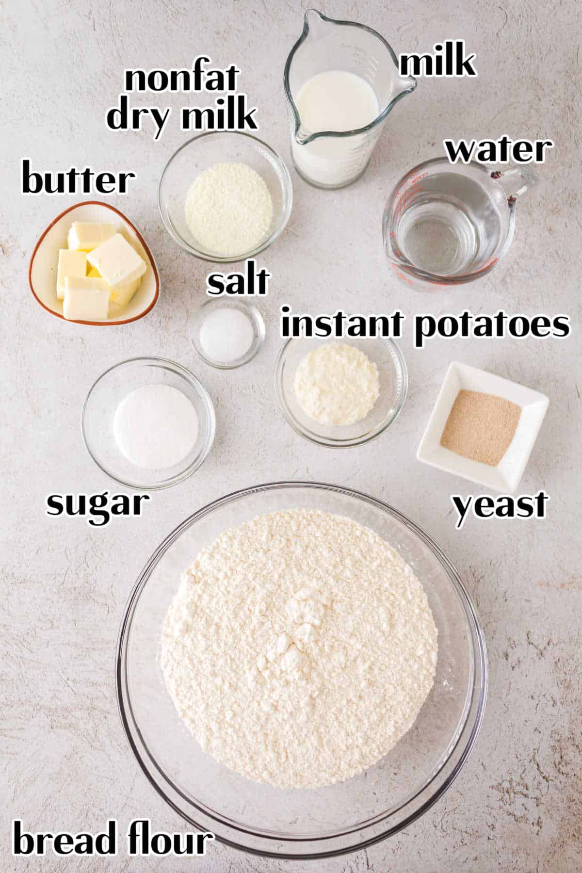 Labeled ingredients for Pullman bread.