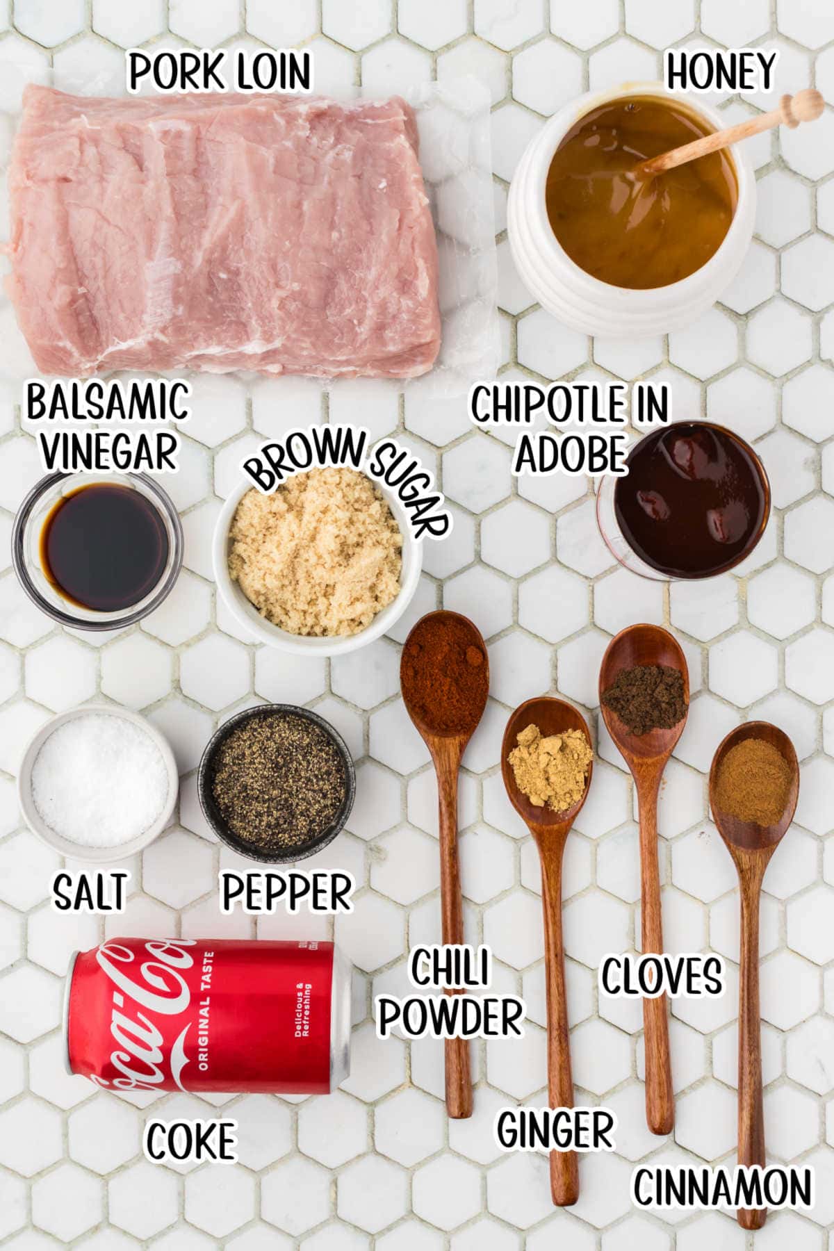 Labeled ingredients for the coca cola pork loin.