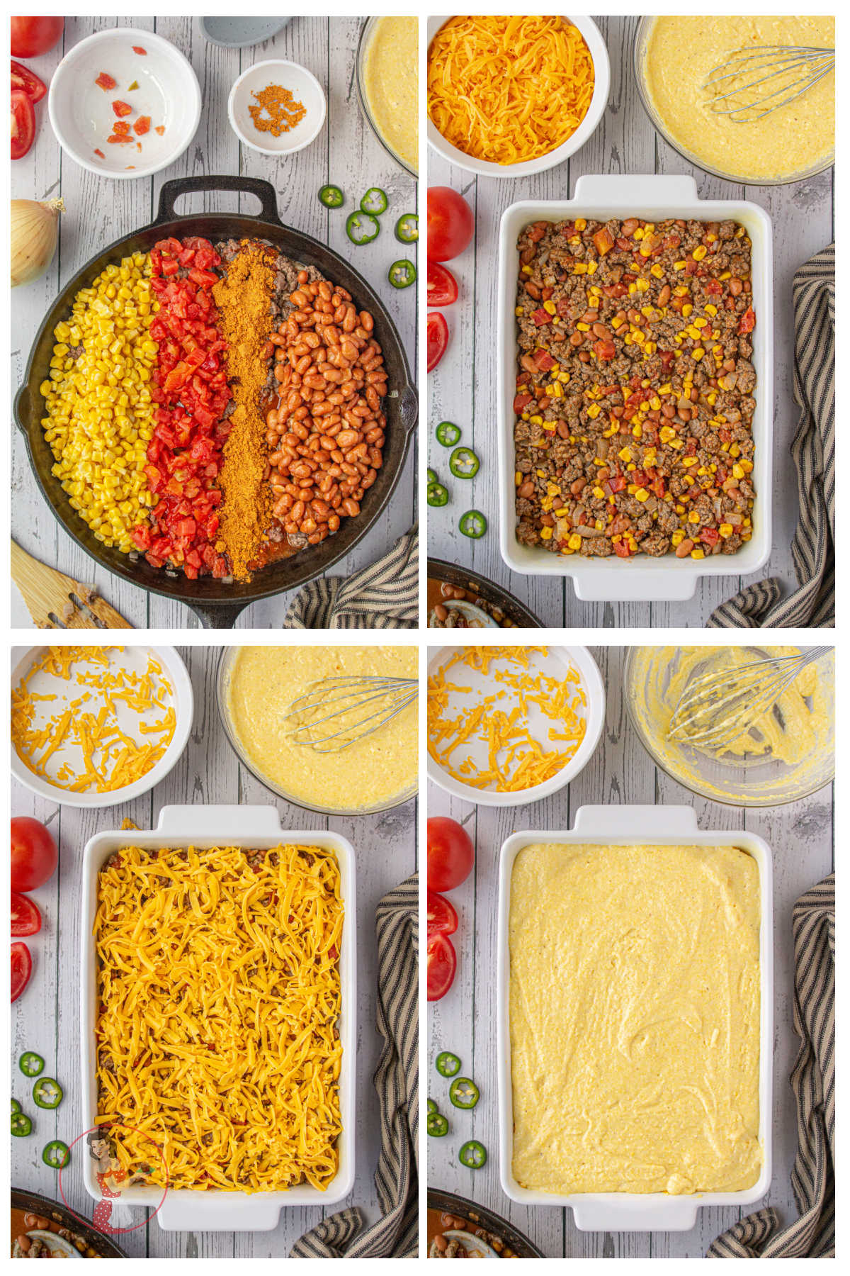 Step by step images showing how to make this cowboy cornbread casserole recipe.