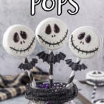 Finished Jack Skellington Oreo pops with text overlay for Pinterest.