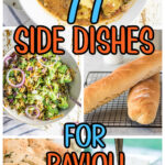 Collage of side dishes for ravioli with text overlay for Pinterest.