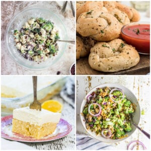 Collage of side dishes to serve with ravioli.