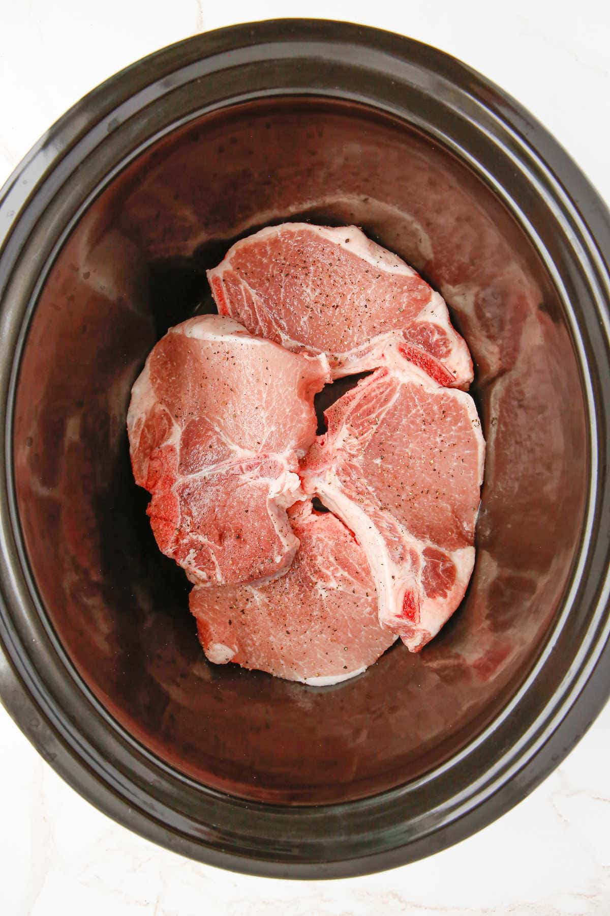 Pork chops in the slow cooker.