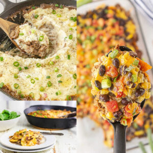A collage of ground beef casseroles.