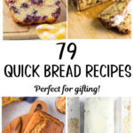A collage of finished quick breads with title text overlay for Pinterest.
